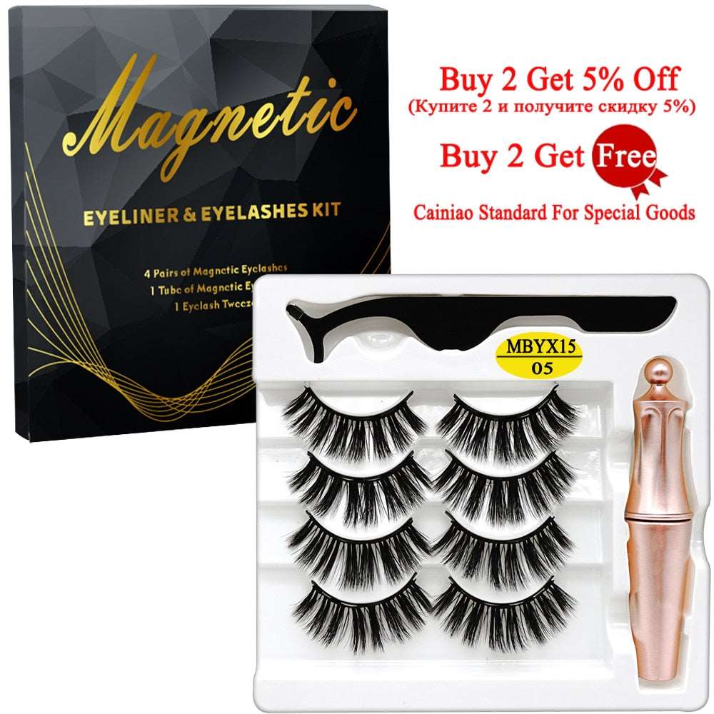 4 Pairs 5 Magnetic Eyelashes Eyeliner Tweezers Set 3D Mink Eyelashes