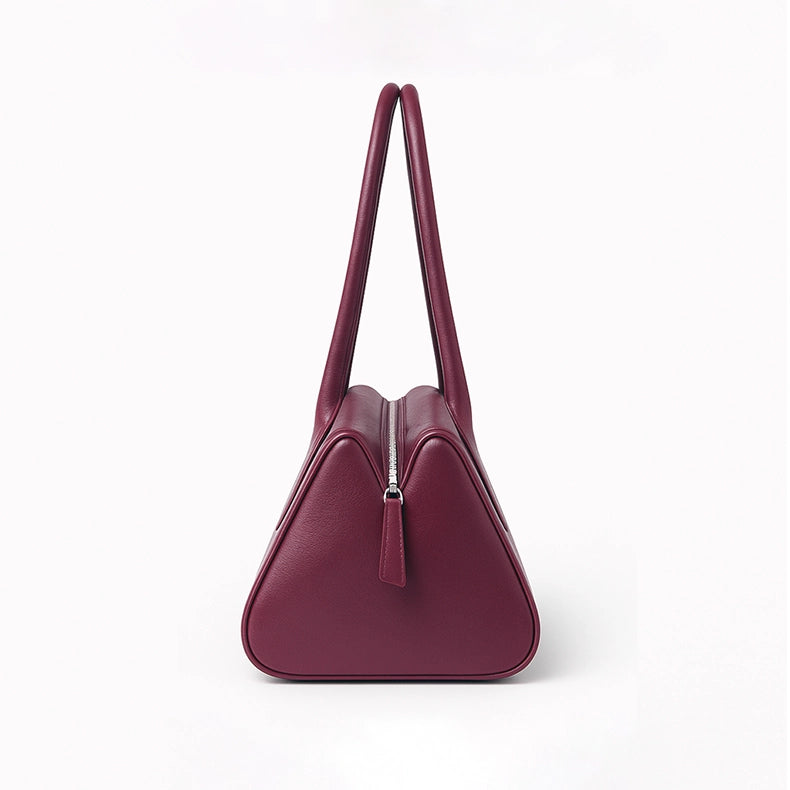 Burgundy Structured Shoulder Bag – Geometric Leather Tote for Work & Daily Wear