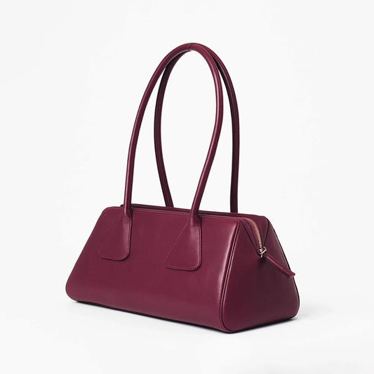 Burgundy Structured Shoulder Bag – Geometric Leather Tote for Work & Daily Wear