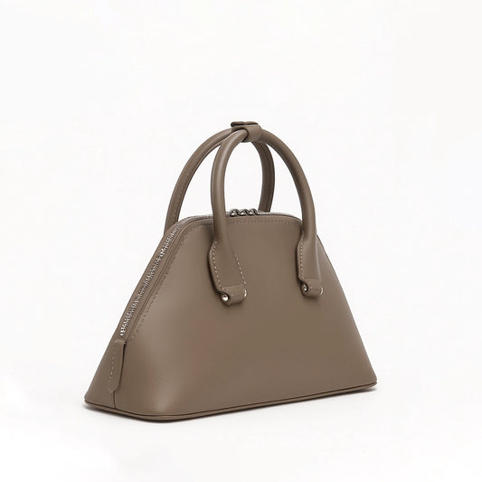 Elegant Taupe Leather Handbag – Dual Carry Top Handle & Crossbody