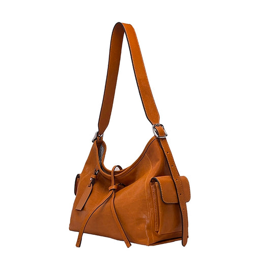 Vintage Saddle Hobo Shoulder Bag – Brown Leather Slouch Bag with Side Pockets
