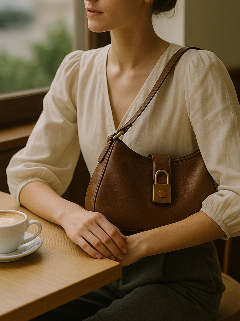Mini Hobo Lock Bag in Vintage Brown – Shoulder & Underarm Carry