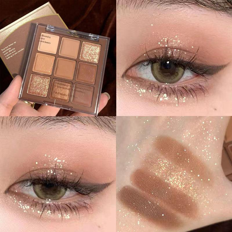 Es04 Chocolate Nine Colors Eye Shadow Plate Thin and Glittering Pearlescent Daily Earth Color Niche Crouching Silkworm Brightening New