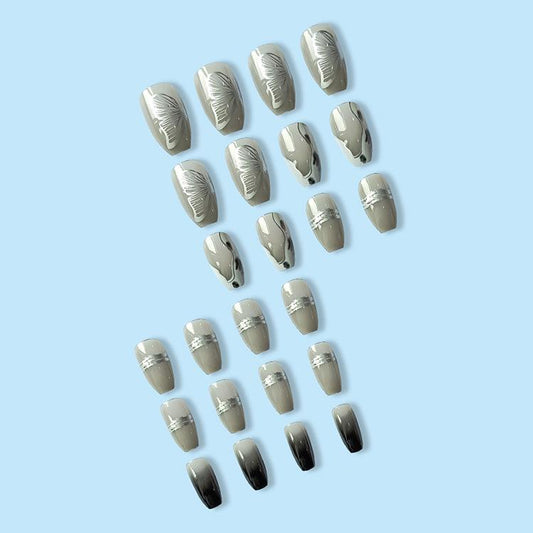 85 Cold Gray Gradient Color Wear Armor Longa Butterfly Jelly Glue Nail Tips Marbling Nail Shaped Piece