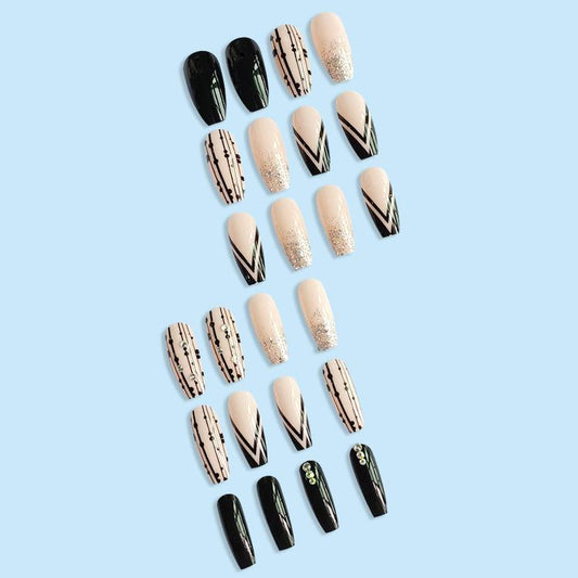 91 New V-Type Glitter Spot Drill Coffin Nail Long Wearable Fingernail Nail Tip Finished Nails