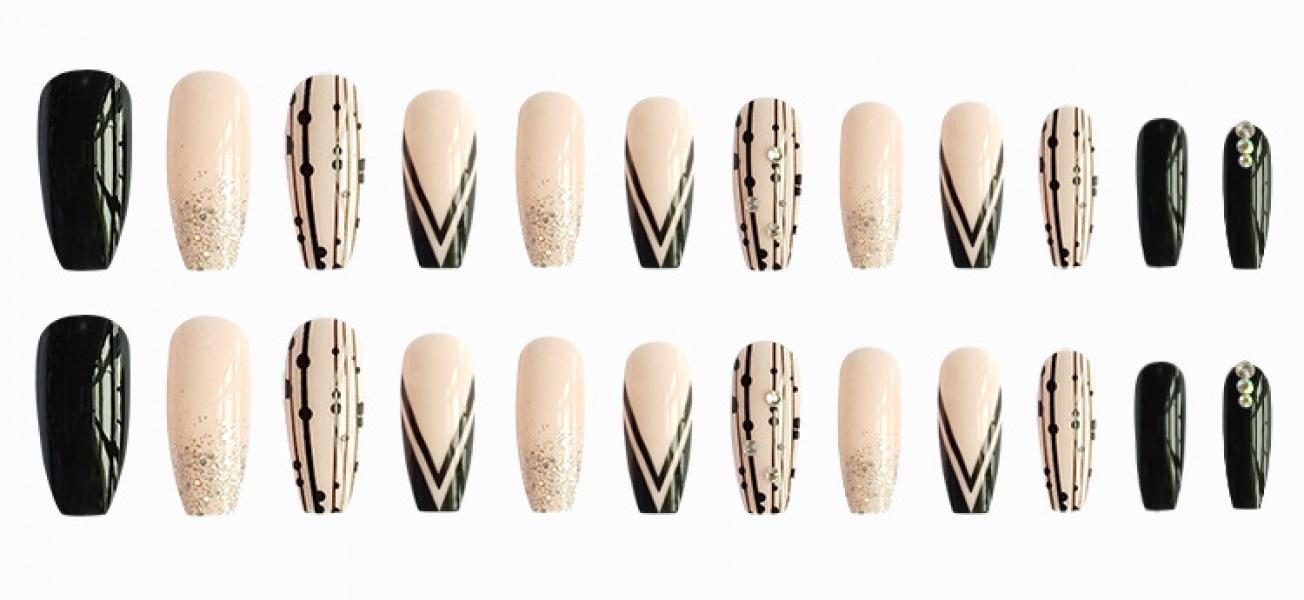 91 New V-Type Glitter Spot Drill Coffin Nail Long Wearable Fingernail Nail Tip Finished Nails