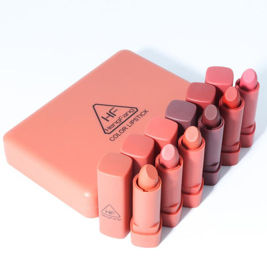 LS01 Pumpkin Color Matte Lipstick Matte Color Portable Six Pack Hard Box Beauty Makeup