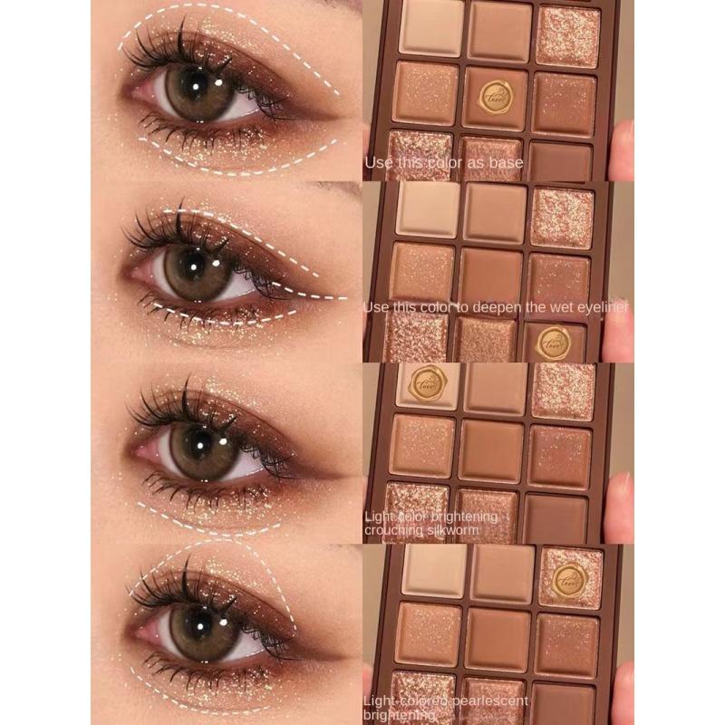 Es04 Chocolate Nine Colors Eye Shadow Plate Thin and Glittering Pearlescent Daily Earth Color Niche Crouching Silkworm Brightening New