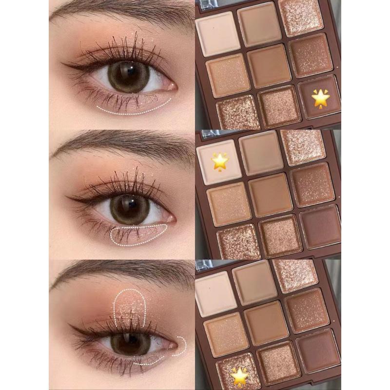 Es04 Chocolate Nine Colors Eye Shadow Plate Thin and Glittering Pearlescent Daily Earth Color Niche Crouching Silkworm Brightening New