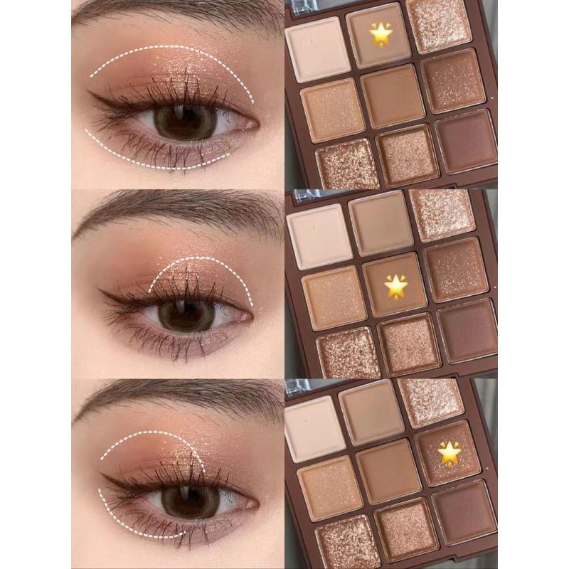 Es04 Chocolate Nine Colors Eye Shadow Plate Thin and Glittering Pearlescent Daily Earth Color Niche Crouching Silkworm Brightening New