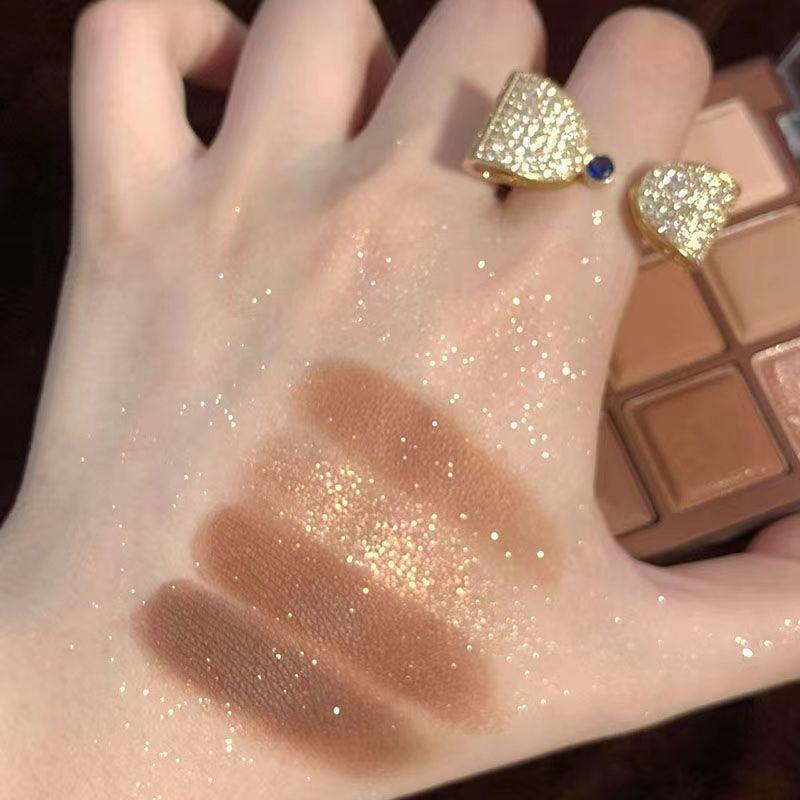 Es04 Chocolate Nine Colors Eye Shadow Plate Thin and Glittering Pearlescent Daily Earth Color Niche Crouching Silkworm Brightening New