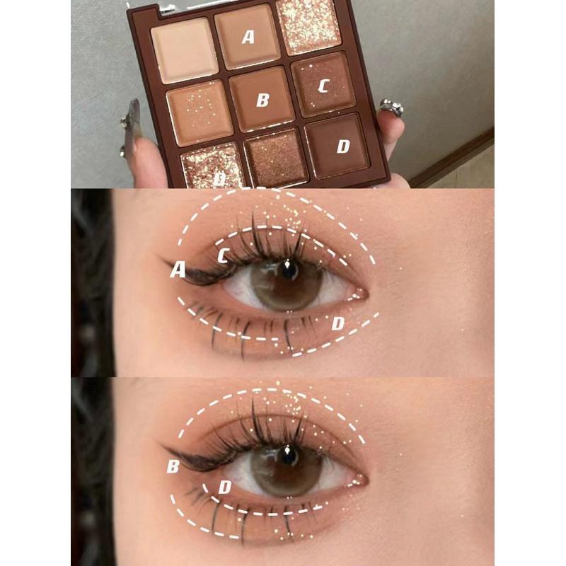Es04 Chocolate Nine Colors Eye Shadow Plate Thin and Glittering Pearlescent Daily Earth Color Niche Crouching Silkworm Brightening New