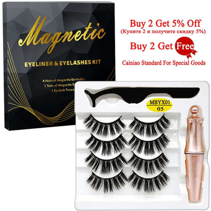 4 Pairs 5 Magnetic Eyelashes Eyeliner Tweezers Set 3D Mink Eyelashes