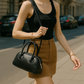 Black Leather Dome Top Handle Bag – Minimalist Shoulder & Handheld Boston Style for Everyday Elegance