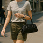 Black Leather Dome Top Handle Bag – Minimalist Shoulder & Handheld Boston Style for Everyday Elegance
