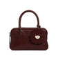 Mahogany Charm – Double-Zip Leather Tote with Smiling Petal Detail