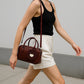 Mahogany Charm – Double-Zip Leather Tote with Smiling Petal Detail