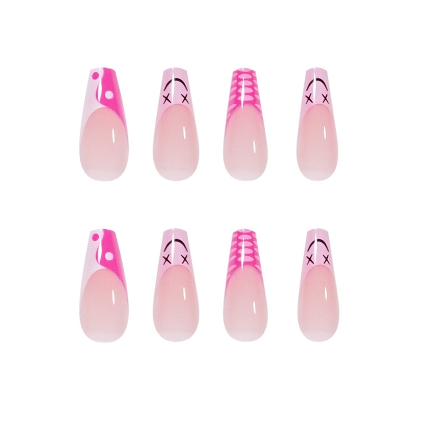 Pink Cow Design False Nail French Full Cover Long Coffin Fake Nails Glue DIY Manicure Nail Art Tools Press on Nails Nail Tips