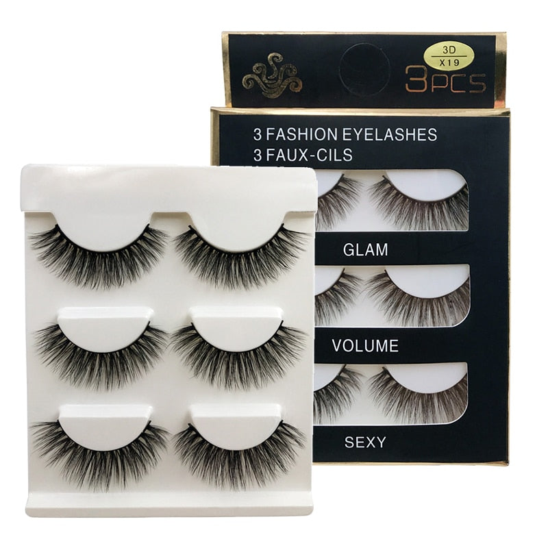 EC2BE 3 Pairs Natural False Eyelashes Thick Make Ups 3d Mink Lashes Soft Eyelash Extension Fake Eyelash Long Mink Eyelashes