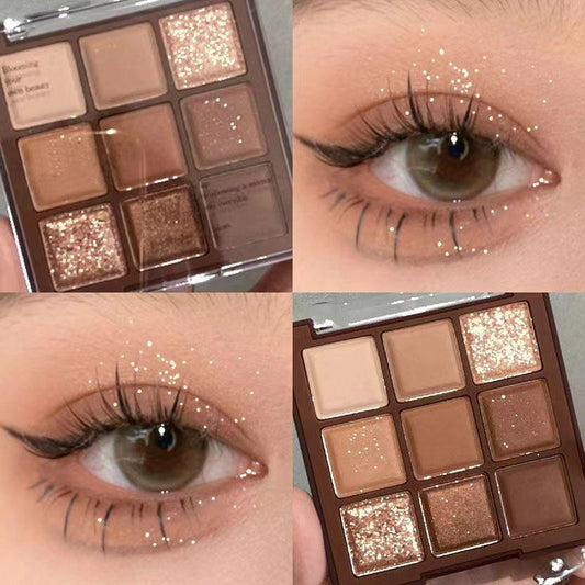 Es04 Chocolate Nine Colors Eye Shadow Plate Thin and Glittering Pearlescent Daily Earth Color Niche Crouching Silkworm Brightening New