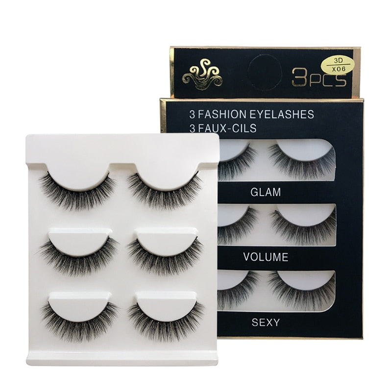 EC2BE 3 Pairs Natural False Eyelashes Thick Make Ups 3d Mink Lashes Soft Eyelash Extension Fake Eyelash Long Mink Eyelashes