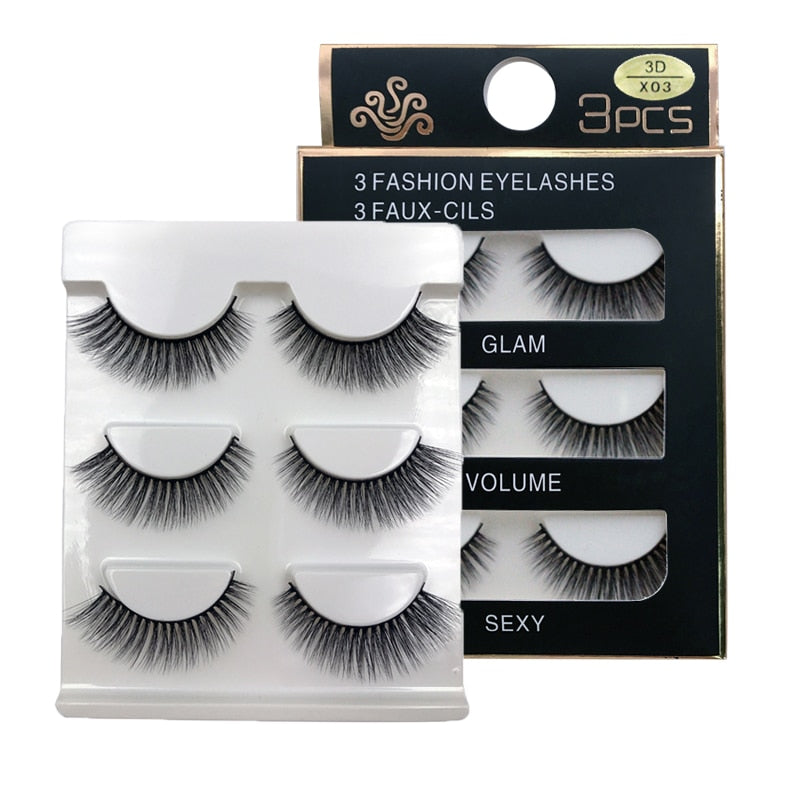 EC2BE 3 Pairs Natural False Eyelashes Thick Make Ups 3d Mink Lashes Soft Eyelash Extension Fake Eyelash Long Mink Eyelashes