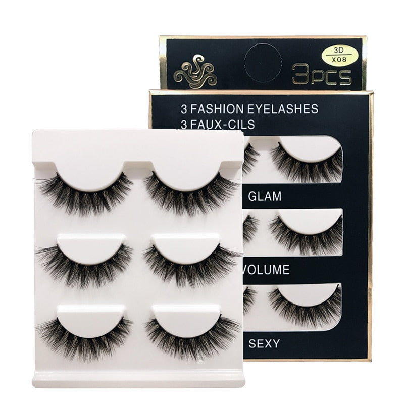 EC2BE 3 Pairs Natural False Eyelashes Thick Make Ups 3d Mink Lashes Soft Eyelash Extension Fake Eyelash Long Mink Eyelashes