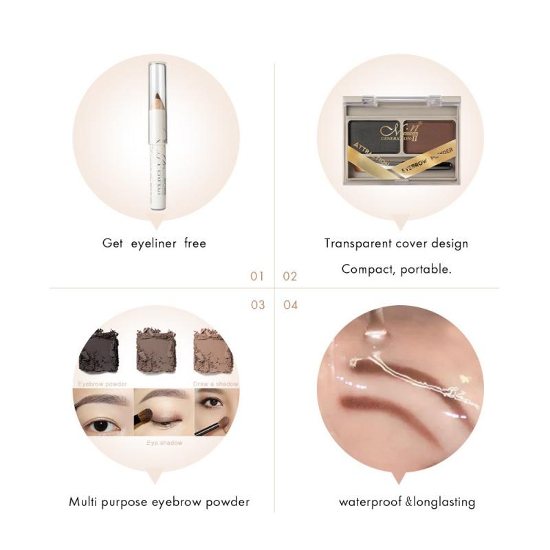 Two-Tone Eyebrow Powder with Eyebrow Brush Eyeliner Natural Three-Dimensional Waterproof and Sweat-Proof