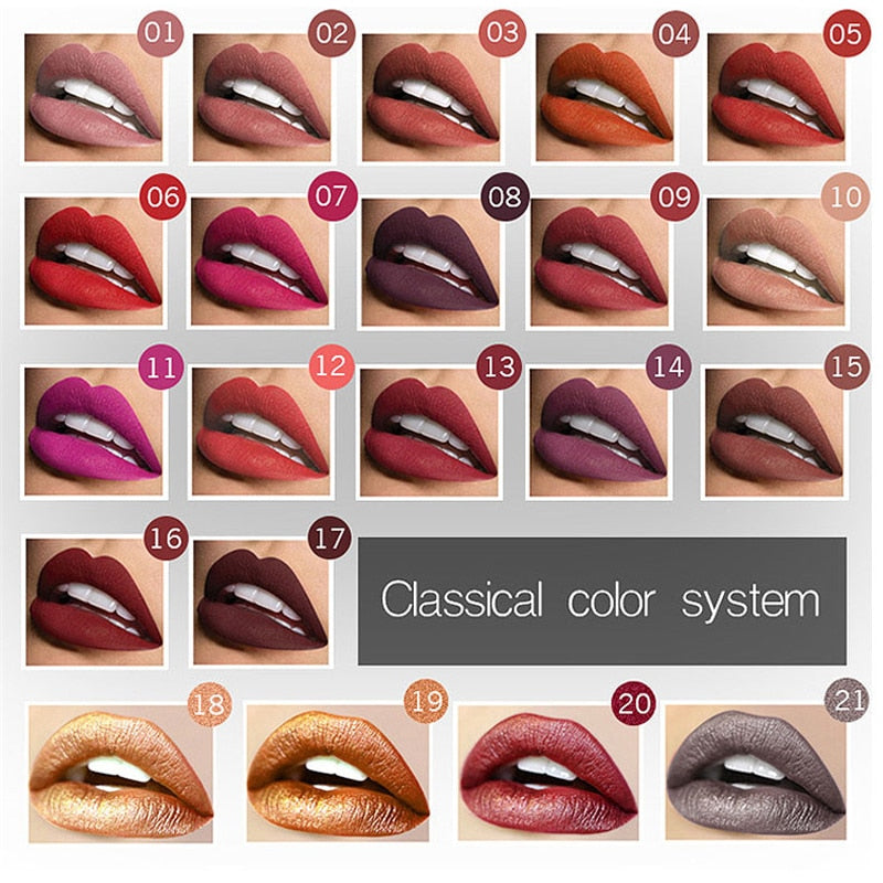 Waterproof Nude Matte Velvet Glossy Lip Gloss 21 Colors Women Fashion