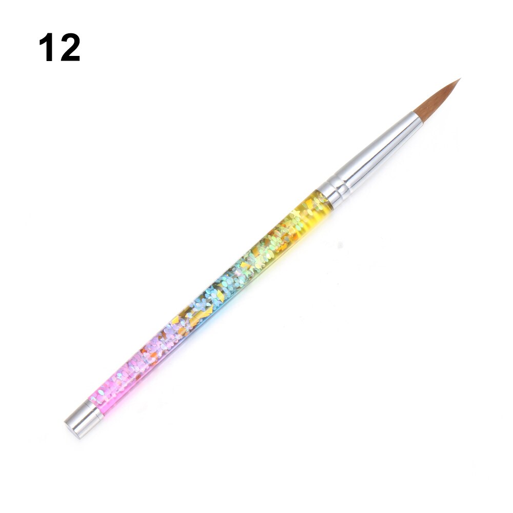 New Glitter Handle Nail Art Brush for Acrylic Powder 100% Nylon Manicure Acrylic Nails Round Nail Art Brush With Liquid 7 Sizes