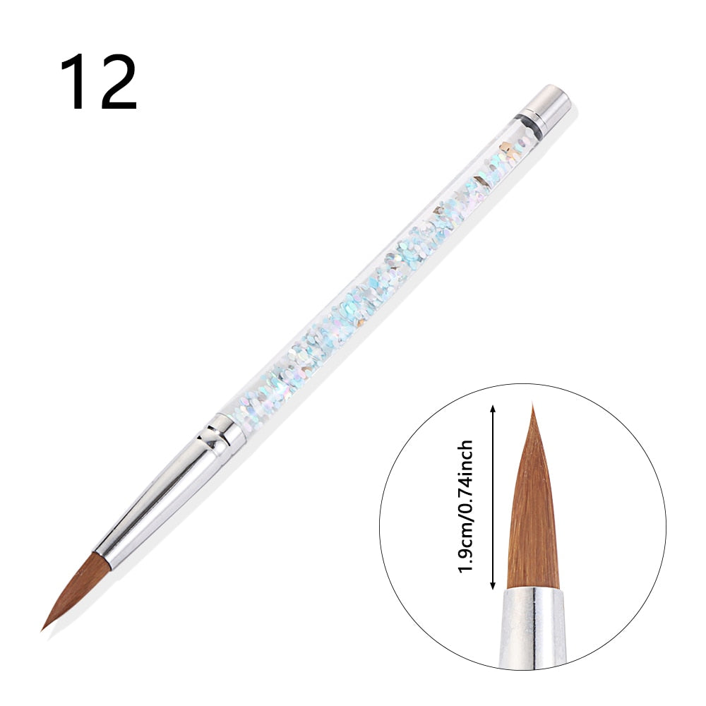 New Glitter Handle Nail Art Brush for Acrylic Powder 100% Nylon Manicure Acrylic Nails Round Nail Art Brush With Liquid 7 Sizes