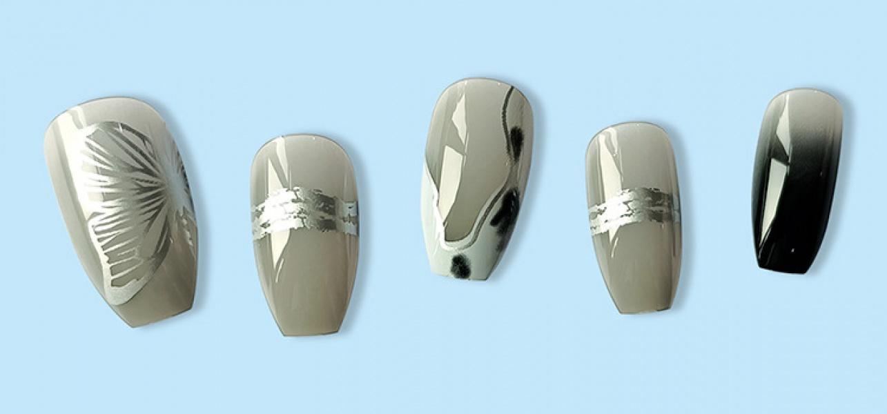 85 Cold Gray Gradient Color Wear Armor Longa Butterfly Jelly Glue Nail Tips Marbling Nail Shaped Piece
