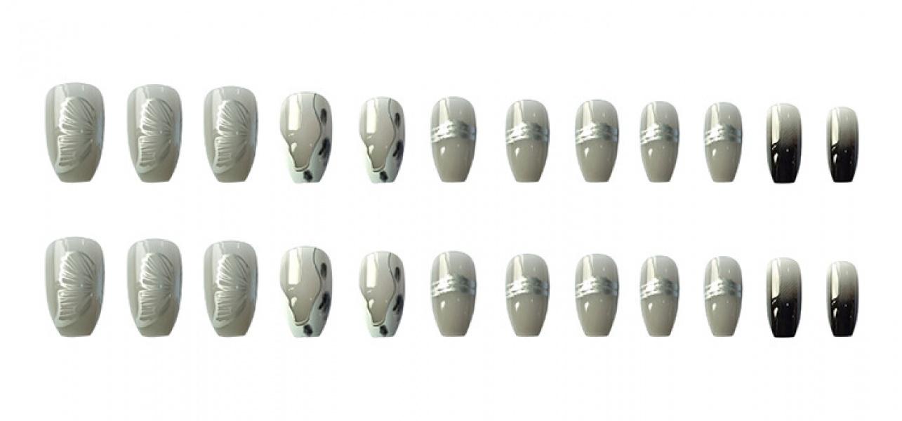 85 Cold Gray Gradient Color Wear Armor Longa Butterfly Jelly Glue Nail Tips Marbling Nail Shaped Piece