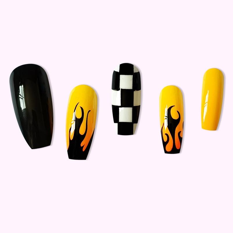 88 Flame Chessboard Grid Wear Nail Sweet Cool Fake Nail Patch Nail Tips Wear Nail Finished Product