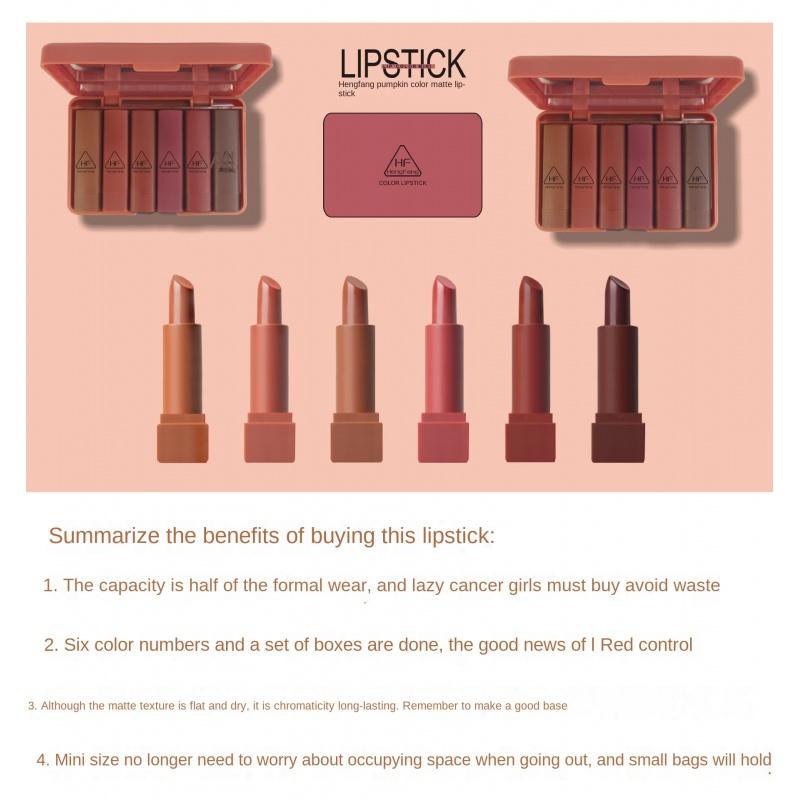 LS01 Pumpkin Color Matte Lipstick Matte Color Portable Six Pack Hard Box Beauty Makeup