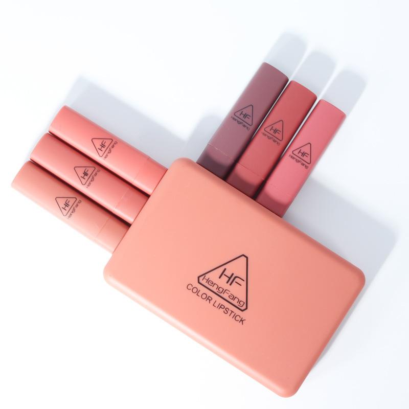 LS01 Pumpkin Color Matte Lipstick Matte Color Portable Six Pack Hard Box Beauty Makeup