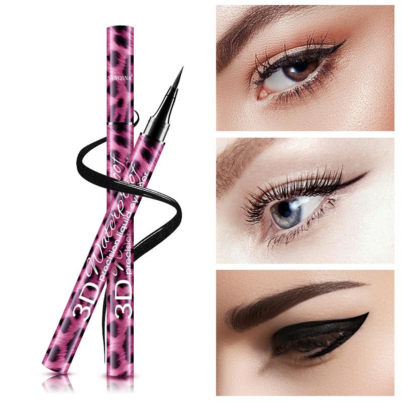 EL12 Red Leopard Print Eyeliner Waterproof Thick Black Makeup Not Smudge Black Liquid Eyeliner