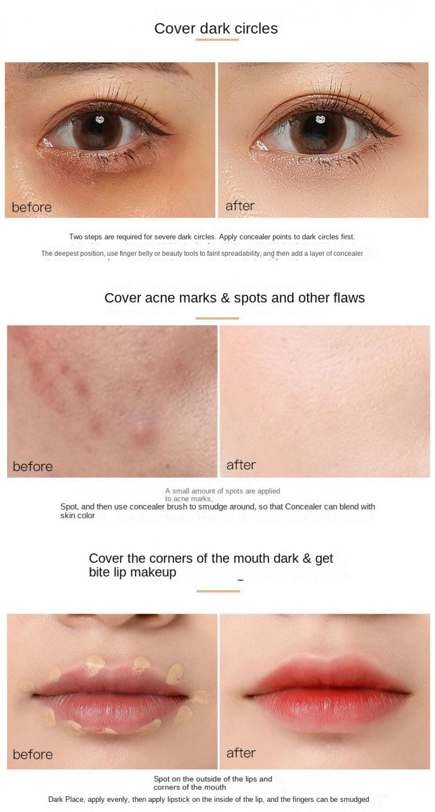 ECP01Soft Hair Brush Concealer Pen Cover Dark Circles Acne Spots Naturally-Brightening the Skin Nude Makeup Face Concealer