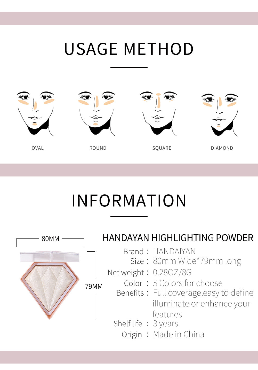 HL02 Brightening Skin Color Repair Glitter Nose Shadow Modification Three-Dimensional Brightening Diamond Highlight Powder