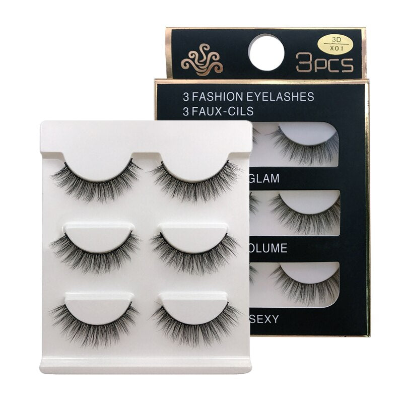 EC2BE 3 Pairs Natural False Eyelashes Thick Make Ups 3d Mink Lashes Soft Eyelash Extension Fake Eyelash Long Mink Eyelashes