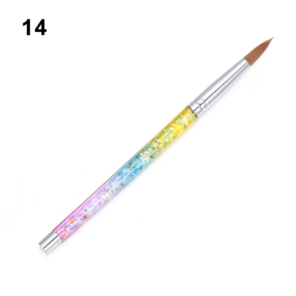 New Glitter Handle Nail Art Brush for Acrylic Powder 100% Nylon Manicure Acrylic Nails Round Nail Art Brush With Liquid 7 Sizes